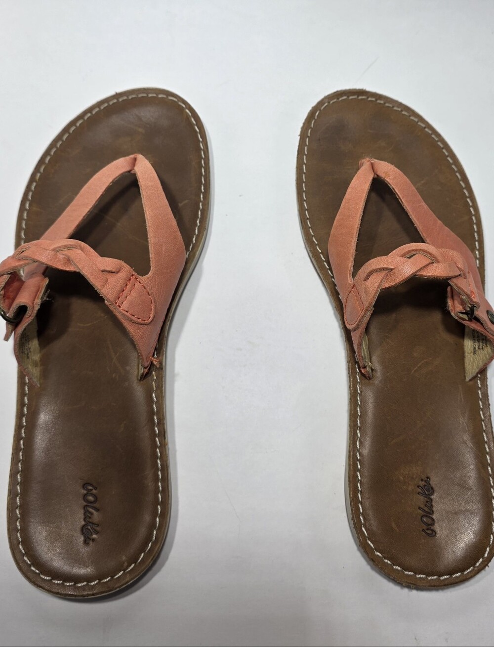 OluKai Women’s Leather Thong Sandals Coral Orange Size 6 EU 36 Excellent... - Picture 3 of 8